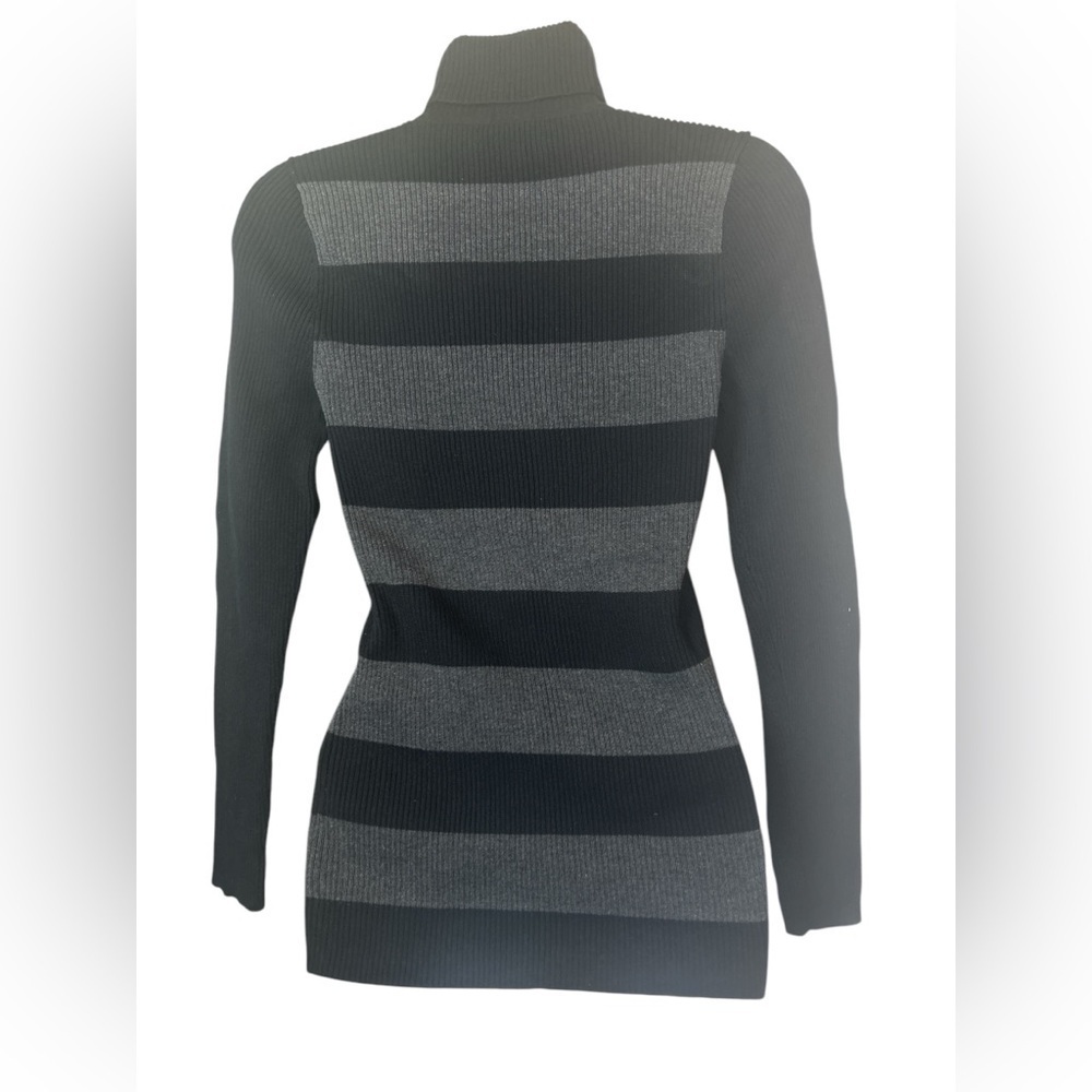 Lauren Ralph Lauren Womens Sz S Turtleneck Black Gray Striped Pullover Preppy - Picture 3 of 10
